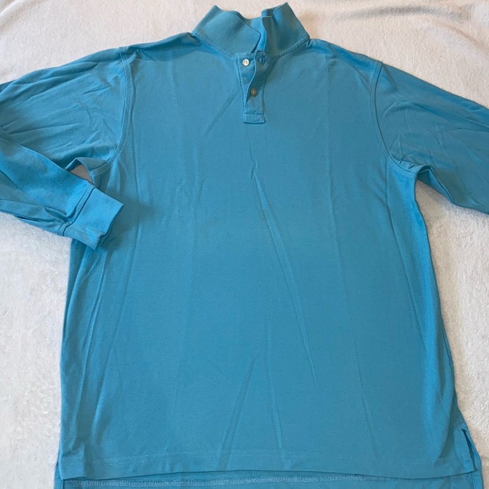 Lands End turquoise pique 100% cotton long sleeve polo Sz XL boys